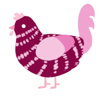 A maroon and pink chicken with a bar pattern