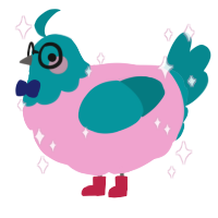 A pink and teal chicken with a head pattern