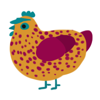 A orange and maroon chicken with a speckle pattern