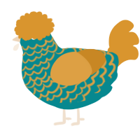 A teal and orange chicken with a lace pattern