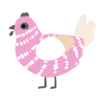 A pink and cream chicken with a bar pattern