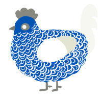A ultramarine and white chicken with a double-lace pattern