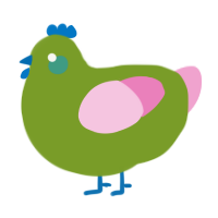 A chartreuse and pink chicken