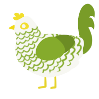 Radioactive, a white and chartreuse chicken with a lace pattern