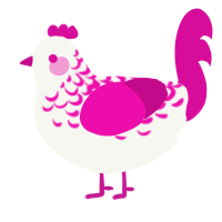 A white and fuchsia chicken with a half-lace pattern