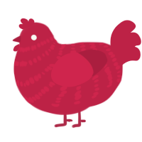 A crimson chicken with a bar pattern