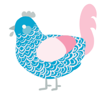A cerulean and rose chicken with a double-lace pattern
