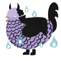 Pastel goth, a blurple and black chicken with a lace pattern