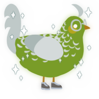 Old man, a chartreuse and silver chicken with a half-lace pattern
