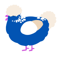 Ross Bob, a ultramarine and cream chicken with a neck-speckle pattern