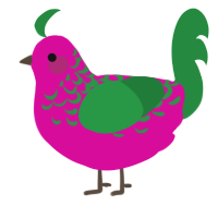 A fuchsia and viridian chicken with a half-lace pattern