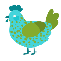 jolly rancher, a aqua and chartreuse chicken with a speckle pattern