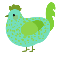 A mint and grass chicken with a speckle pattern