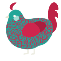Jade Nostalgia, a turquoise and crimson chicken with a double-lace pattern