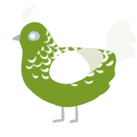 im running out, a chartreuse and white chicken with a half-lace pattern