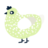 A apple and white chicken with a speckle pattern