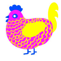 A orchid and yellow chicken with a lace pattern