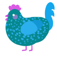 A teal and sky chicken with a speckle pattern