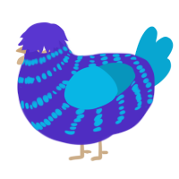 A indigo and cerulean chicken with a bar pattern
