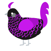 A sable and amethyst chicken with a lace pattern