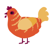 A vermilion and honey chicken with a half-bar pattern