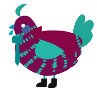 Hemlock, a wine and turquoise chicken with a bar pattern