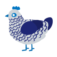 Proto, a mist and navy chicken with a lace pattern