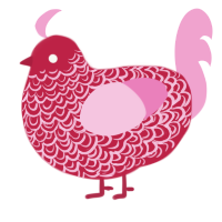 A crimson and pink chicken with a double-lace pattern