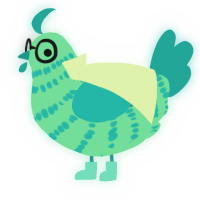 A spring and turquoise chicken with a bar pattern