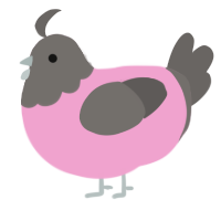 A pink and grey chicken with a head pattern