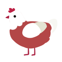 A red and white chicken with a head pattern