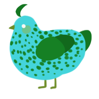 A aqua and leaf chicken with a speckle pattern