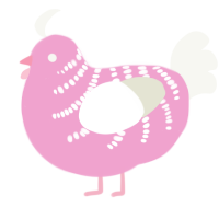 A pink and white chicken with a half-bar pattern