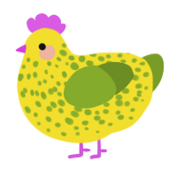 Beautiful Banana, a yellow and chartreuse chicken with a speckle pattern