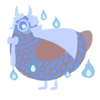 The kind demon, a ochre and cerulean chicken with a lace pattern