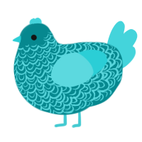 A teal and aqua chicken with a double-lace pattern