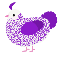 A white and violet chicken with a double-lace pattern