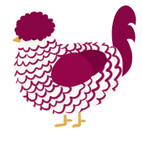 Flammable, a white and maroon chicken with a lace pattern