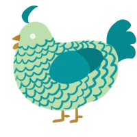A gluppy and teal chicken with a lace pattern