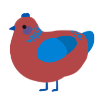 A red and sapphire chicken with a neck-band pattern