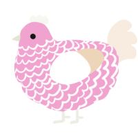A pink and cream chicken with a lace pattern