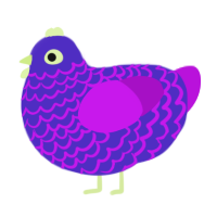 A indigo and amethyst chicken with a lace pattern