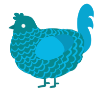 A teal and cerulean chicken with a lace pattern