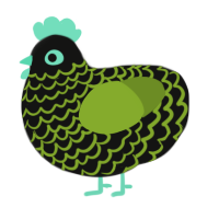 A black and chartreuse chicken with a lace pattern