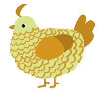 A lemon and ochre chicken with a lace pattern