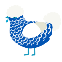 Bluebell, a ultramarine and white chicken with a lace pattern