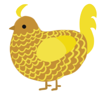need to be renamed, a gold and yellow chicken with a lace pattern