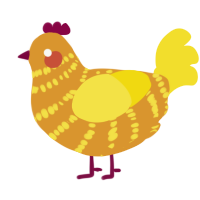 A orange and yellow chicken with a bar pattern