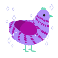 PJ, a lilac and plum chicken with a bar pattern