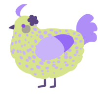 A lemon and lilac chicken with a speckle pattern